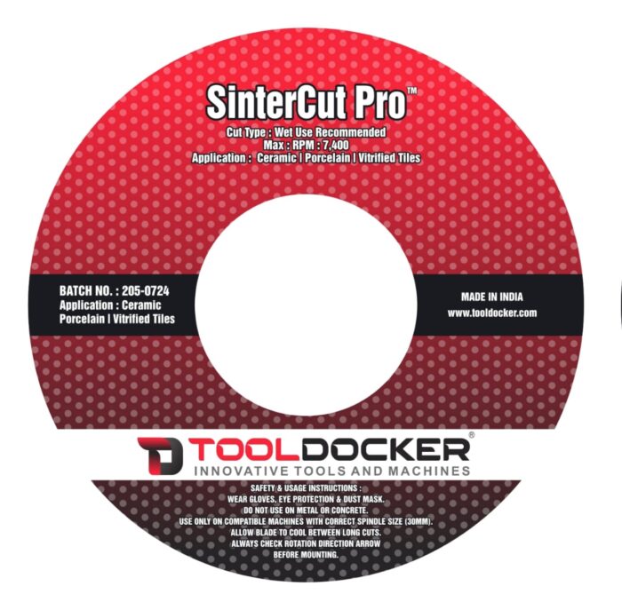 "SinterCut Pro diamond blade by ToolDocker – 205mm sintered continuous rim blade for precision ceramic and porcelain tile cutting"