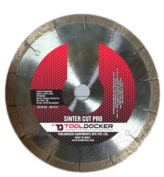 SinterCut Pro diamond blade by ToolDocker – 205mm sintered continuous rim blade for precision ceramic and porcelain tile cutting"